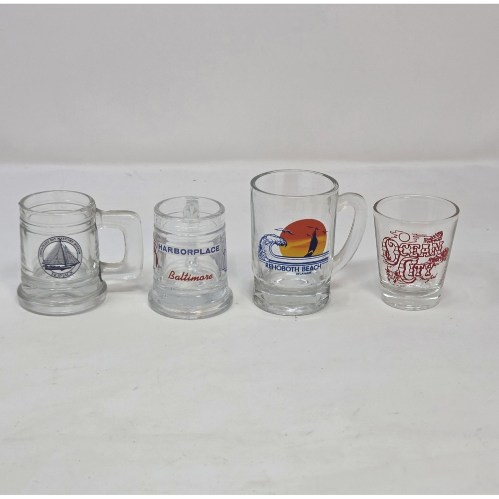 Vintage Souvenir Shot Glass Mug Lot Chesapeake Baltimore Rehoboth Ocean City 4pc
